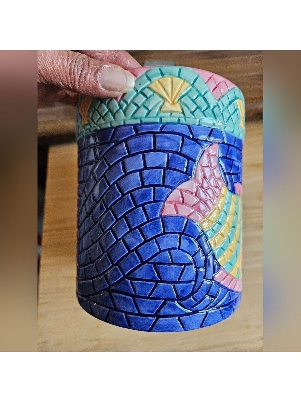 Vintage 90s Clay Art Mosaics 3-piece Ceramic Canister Set - Picture 7 of 16